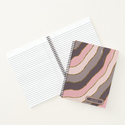 Pastel roze grijs chique goud groovy gestreepte go notitieboek (Binnen)