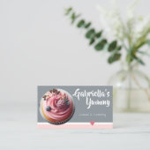 Pastel roze grijs cupcake cake fotosjabloon zoet visitekaartje (Staand voorkant)