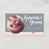 Pastel roze grijs cupcake cake fotosjabloon zoet visitekaartje (Voorkant)