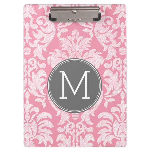 Pastel Roze & grijs Damaserpatroon - Aangepast mon Klembord (Voorkant)