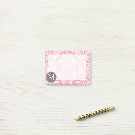 Pastel Roze & grijs Damaserpatroon - Aangepast mon Post-it® Notes (Op bureau)