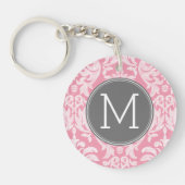 Pastel Roze & grijs Damaserpatroon - Aangepast mon Sleutelhanger (Voorkant)