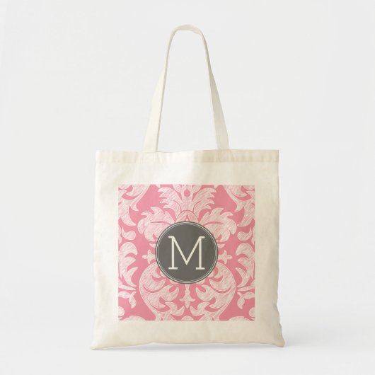 Pastel Roze & grijs Damaserpatroon - Aangepast mon Tote Bag (Voorkant)
