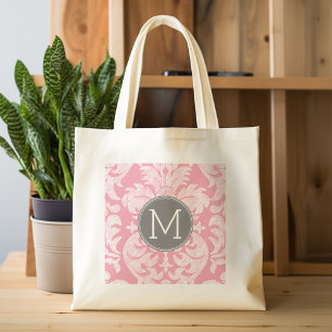 Pastel Roze & grijs Damaserpatroon - Aangepast mon Tote Bag