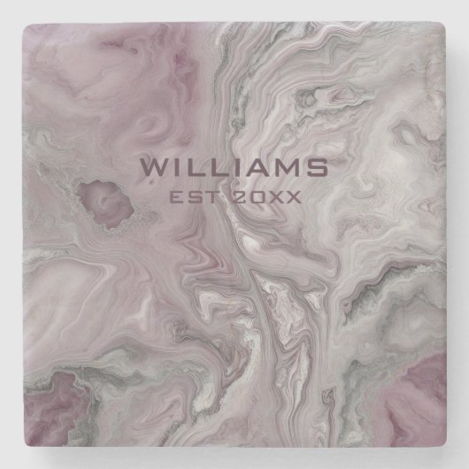 Pastel roze grijs marmeren textuur gepersonaliseer stenen onderzetter (Voorkant)