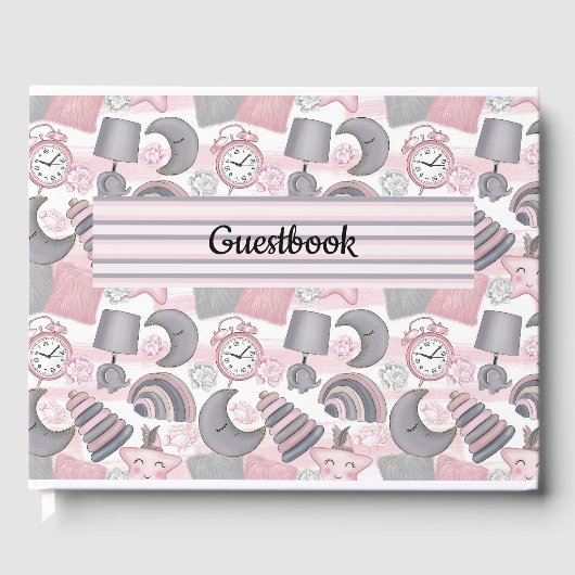 PASTEL ROZE GRIJS WIT BABY MEISJE ITEMS GASTENBOEK (Voorkant)