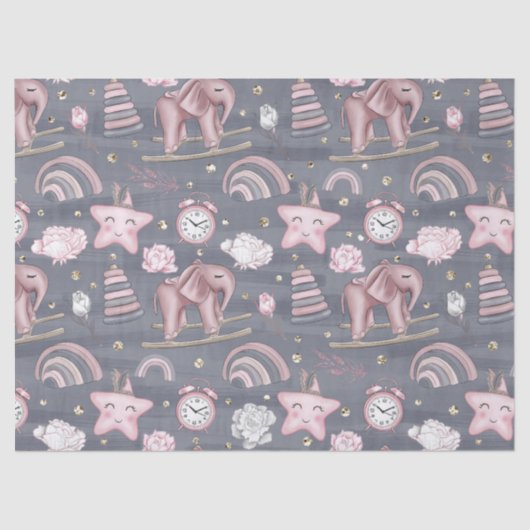 PASTEL ROZE GRIJS WIT SCHATTIGE BABY ITEMS TISSUEPAPIER (Voorkant)