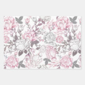 PASTEL ROZE GRIJS WITTE BLOEMEN & STREPEN INPAKPAPIER VEL (Voorkant 3)