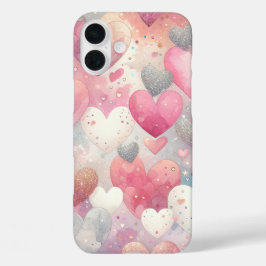 PASTEL ROZE GRIJS WITTE VALENTIJN LIEFDE HARTEN iPhone 16 PLUS HOESJE