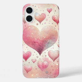 PASTEL ROZE GRIJS WITTE VALENTIJN LIEFDE HARTEN iPhone 16 PLUS HOESJE