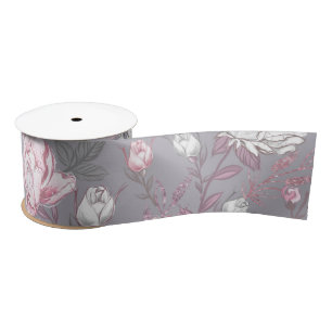 PASTEL ROZE & GRIJZE BLOEMEN SATIJNEN LINT