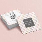 Pastel Roze grijze gouden strips QR CODE Vierkante Visitekaartje
