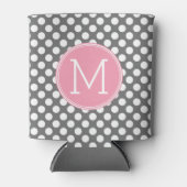 Pastel roze & grijze poka dots met aangepast monog blikjeskoeler (Voorkant)