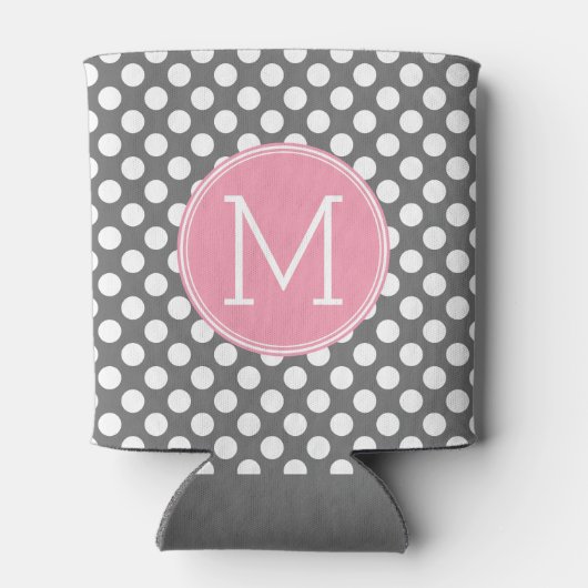 Pastel roze & grijze poka dots met aangepast monog blikjeskoeler (Achterkant)