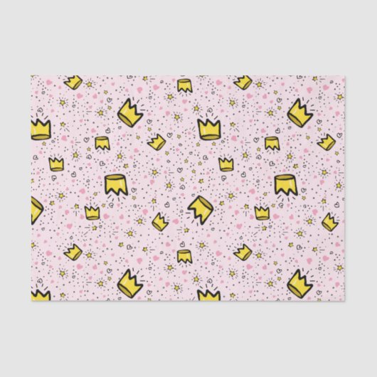  pastel roze grillige kroon doedel patroon tissuepapier (Voorkant)