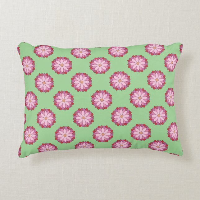 Pastel Roze Groen Aziatisch Medaillon Bloemen Accent Kussen (Voorkant)