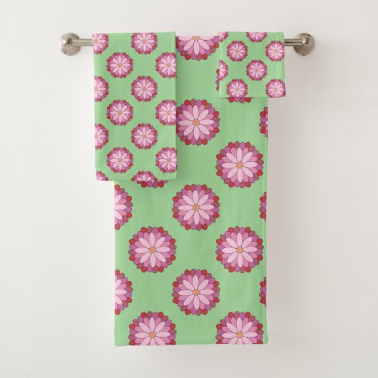 Pastel Roze Groen Aziatisch Medaillon Bloemen Bad Handdoek (Insitu)