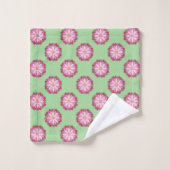 Pastel Roze Groen Aziatisch Medaillon Bloemen Bad Handdoek (Wasdoekje)