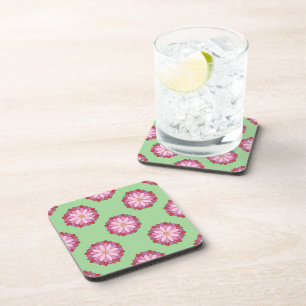 Pastel Roze Groen Aziatisch Medaillon Bloemen Bier Onderzetter