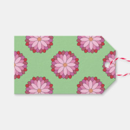 Pastel Roze Groen Aziatisch Medaillon Bloemen Cadeaulabel
