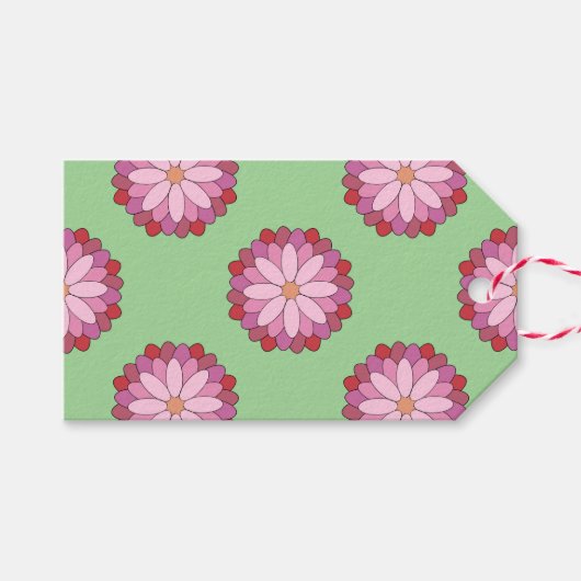Pastel Roze Groen Aziatisch Medaillon Bloemen Cadeaulabel (Voorkant (Horizontaal))
