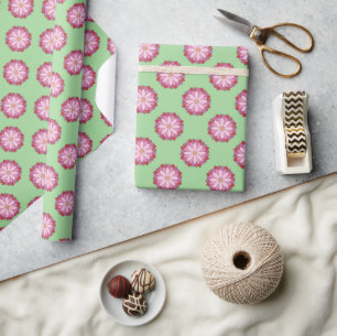 Pastel Roze Groen Aziatisch Medaillon Bloemen Cadeaupapier
