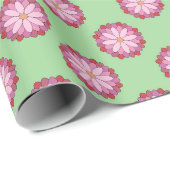Pastel Roze Groen Aziatisch Medaillon Bloemen Cadeaupapier (Rol Hoek)