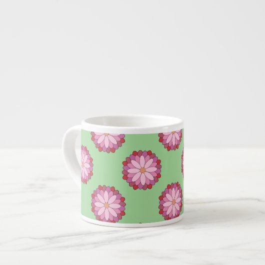 Pastel Roze Groen Aziatisch Medaillon Bloemen Espresso Kop (Links)