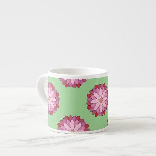 Pastel Roze Groen Aziatisch Medaillon Bloemen Espresso Kop (Links)
