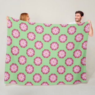 Pastel Roze Groen Aziatisch Medaillon Bloemen Fleece Deken