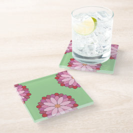 Pastel Roze Groen Aziatisch Medaillon Bloemen Glazen Onderzetter