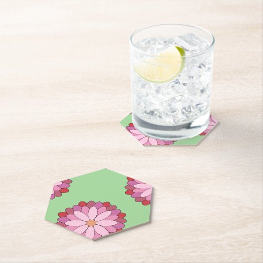 Pastel Roze Groen Aziatisch Medaillon Bloemen Kartonnen Onderzetters (Insitu)