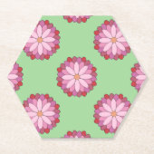 Pastel Roze Groen Aziatisch Medaillon Bloemen Kartonnen Onderzetters (Voorkant)