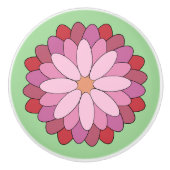 Pastel Roze Groen Aziatisch Medaillon Bloemen Keramische Knop (Voorkant)