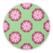 Pastel Roze Groen Aziatisch Medaillon Bloemen Keramische Knop (Voorkant)
