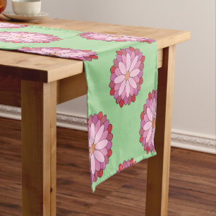 Pastel Roze Groen Aziatisch Medaillon Bloemen Korte Tafelloper