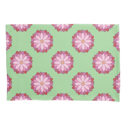 Pastel Roze Groen Aziatisch Medaillon Bloemen Kussensloop (Voorkant)
