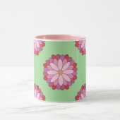 Pastel Roze Groen Aziatisch Medaillon Bloemen Mok (Midden)