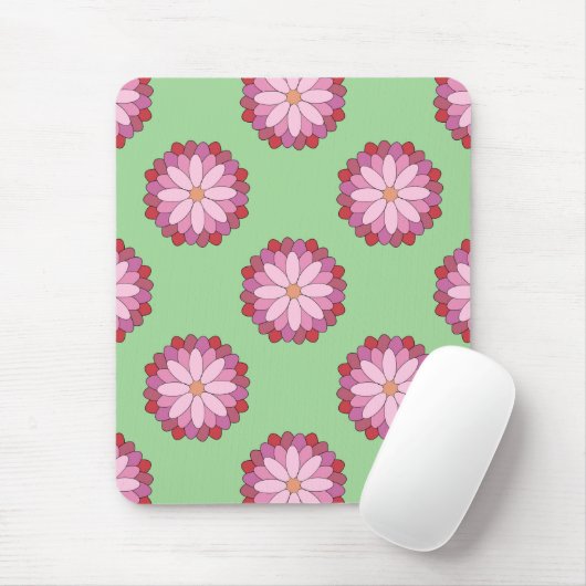 Pastel Roze Groen Aziatisch Medaillon Bloemen Muismat (Met muis)