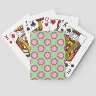 Pastel Roze Groen Aziatisch Medaillon Bloemen Pokerkaarten