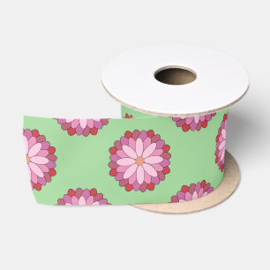 Pastel Roze Groen Aziatisch Medaillon Bloemen Satijnen Lint