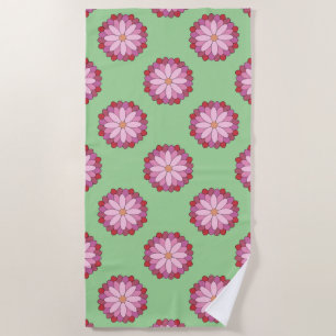 Pastel Roze Groen Aziatisch Medaillon Bloemen Strandlaken
