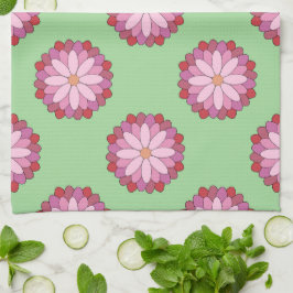 Pastel Roze Groen Aziatisch Medaillon Bloemen Theedoek