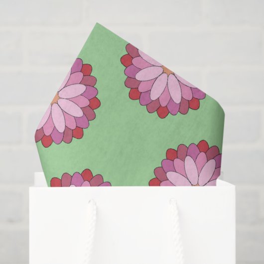 Pastel Roze Groen Aziatisch Medaillon Bloemen Tissuepapier (Cadeauzakje)