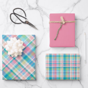 Pastel Roze, Groen, Blauw & Wit Plaid Inpakpapier Vel