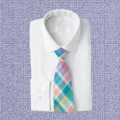 Pastel Roze, Groen, Blauw & Wit Plaid Stropdas