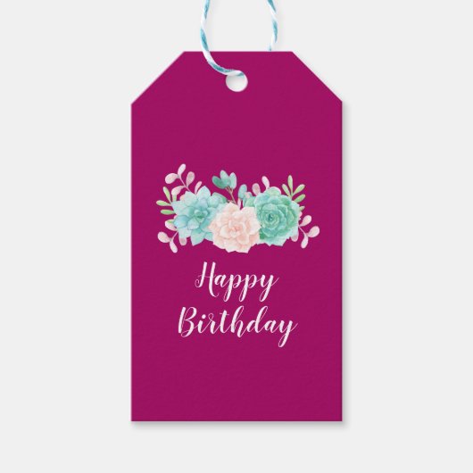 Pastel Roze & Groen Bloemen Boeket Gelukkige Verja Cadeaulabel (Voorkant)