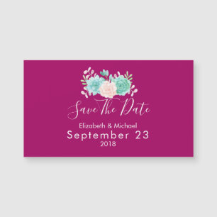 Pastel Roze & Groen Bloemen Bruiloft Save The Date
