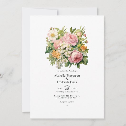 Pastel Roze, Groen en Zanderig Bruin Lente Bruilof Kaart (Voorkant)