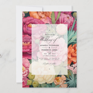 Pastel Roze, Groen en Zanderig Bruin Lente Bruilof Kaart